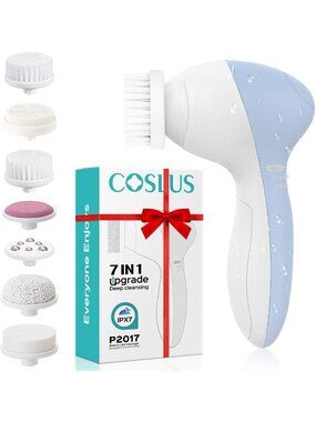 7-in-1 Rotating Facial Cleansing Brush & Scrubber for Deep Clean Skin Care